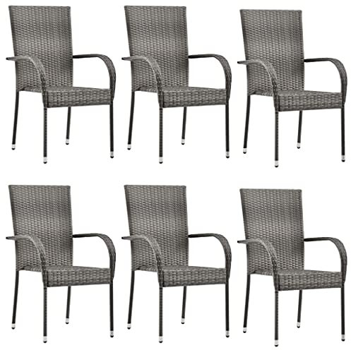 Rillbus Gartenstühle 6er Set Terassenstühle Stapelbar, Stapelstuhl Relaxsessel für Garten Terrasse Balkon, PE-Rattan, pulverbeschichteter Stahl 55,5x53,5x95cm