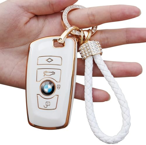 Yumzeco Coque en Silicone pour Clé Voiture, 4 Bouton Protection TPU Souple pour Clés Compatible avec BMW Série 1 2 3 4 5 6 7 X3 X4 M2 M3 M4,Étui Housse pour Keyless Télécommande-Blanc