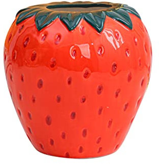 RXMORI Vase en céramique en forme de fraise, vase décoratif d'inspiration vintage, vase décoratif unique pour la maison, le bureau