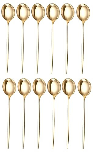 PEBBLE HUG 12PC Golden Soup Spoons, Comfortable Handles, Elegant Design, Ideal for Soups, Stews, Desserts, and Everyday Use, Perfect for Special Occasions, Family Dinners