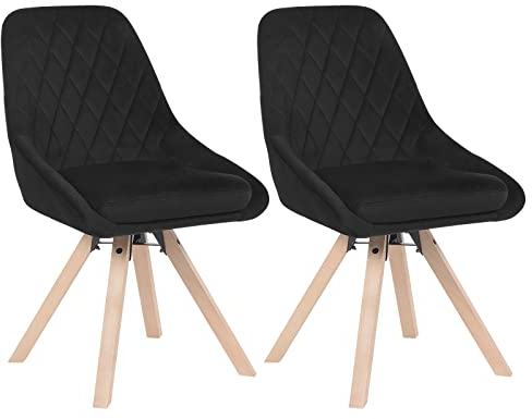 WOLTU Lot de 2 Chaises Pivotantes de Salle à Manger, Chaises de Cuisine Scandinaves, Siège Rembourré, Pieds en Bois Massif, en Velours, Noir, BH359sz-2