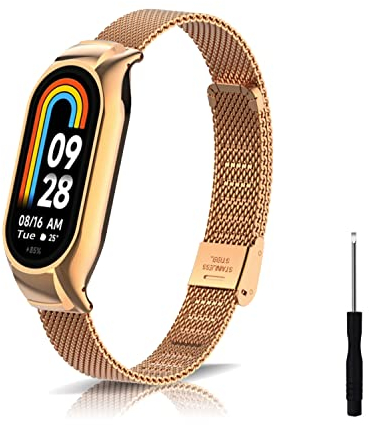 KeeFos Cinturino Compatibile per Xiaomi Mi Band 8 / Xiaomi Smart Band 8, Metallo Intrecciato Braccialetto Cinturino Acciaio Inossidabile per Xiaomi Mi Band 8 / Xiaomi Smart Band 8 - Oro Rosa