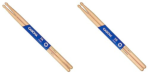 CASCHA Maple 7A Baguettes de batterie – Idéal pour jupe douce – Bâtons de batterie pour avancés – 1 paire de bâtons en bois & Paire de baguettes 5B en érable