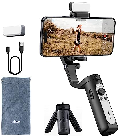 HoHem Smartphone Gimbal iSteady XE Kit Stabilizzatore per telefoni cellulari a 3 assi per iPhone 14 13 Pro Max & Android,Luce di riempimento,per Youtuber,Vlog,Registrazione video(Colore nero)