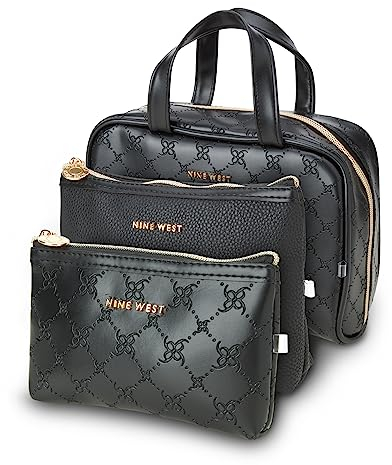 Nine West Damen-Kulturbeutel – Reise-Make-up und Toilettenartikel passendes Zubehör-Set – Make-up-Organizer, Schwarz, Einheitsgröße