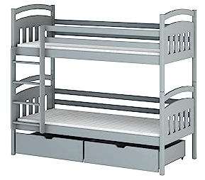 Etagenbett aus Holz GABI 80x160 Aschgrau mit Universalleiter und Zwei Schubladen