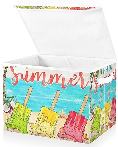 Mnsruu Storage Boxes with Lids, Fruit Summer Three Gnome Large Storage Basket Organizer Shelves Cube Bin Toy Clothes Underbed