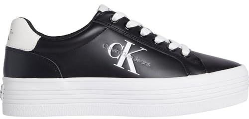 Calvin Klein Jeans Damen Vulcanized Sneaker Flatform Lace Up Leather Schuhe, Schwarz (Black/Bright White), 41