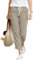 Hose Damen Leinen Sommerhose 7/8 Casual Leichte Baumwolle Leinenhose Stoffhose Bequeme Luftige Freizeithose Strandhose Mit Taschen (Khaki, XXL)