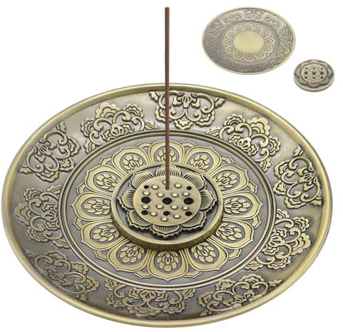 Aoyswuz Fontaine a Encens avec Châssis en Alliage de Zinc, Collecte Efficace Lotus Cendrier, Exquis Encensoir 9 Trous pour La Maison de Thé de Yoga (Cyan)
