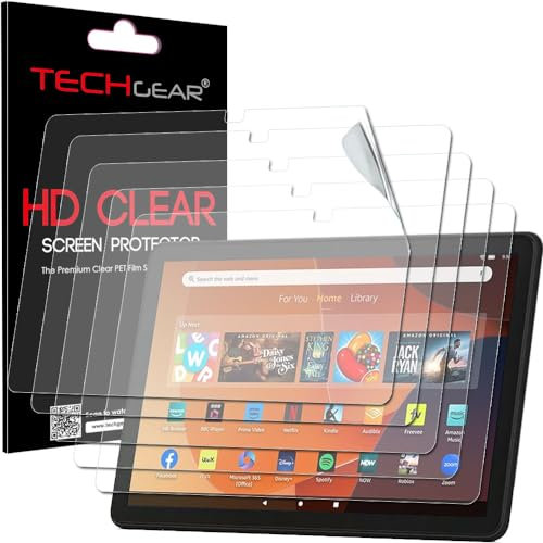 TECHGEAR 5 Pack Screen Protectors for New Amazon Fire HD 10 / HD 10 Kids (2023 / 13th Generation) [New EASY-FIT] CLEAR Edition Screen Protector Guard Covers