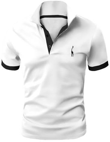 GLESTORE Herren Kurzarm Poloshirt Baumwolle Giraffen Stickerei XS-5XL | Männer Sommer Polohemd T-Shirts Regular Fit Casual Sport Golf Elastisch Pflegeleicht