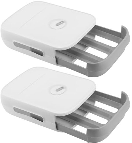 UNGFEI 2 PCS 32 x 21 x 7.8cm White Plastic Egg Holder Tray, Fridge Egg Storage Drawer Container with Lid for 18-21Eggs