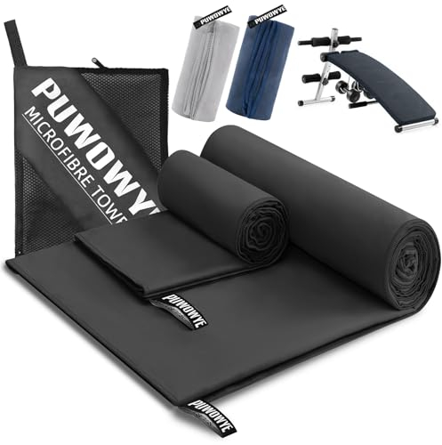 PUWOWYE Mikrofaser Handtuch 2er Set, 160x80cm Groß Badetuch + 80x40cm Klein Handtuch, Schnelltrocknend Mikrofaser Handtücher Set für Sport, Fitness, Sauna, Strand, Reise und Outdoor