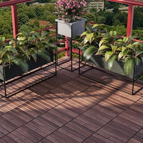casa.pro Set di 10 Piastrelle per Pavimentazione da Esterno in Legno di Acacia Mattonelle da 30 x 30 cm con Sistema a Incastro, Copertura 0,9m² Design Lineare - Marrone