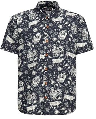 King Kerosin Herren Kurzarm Hemd Freizeithemd Butcher Metzger Oldschool Rockabilly Vintage Retro Hemd Butcher