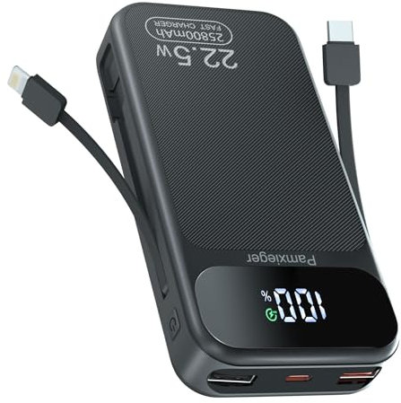 Power Bank 25.800 mAh, 22,5W PD3.0 QC4.0 Externer Handyakku Schnell Aufladende LCD Display Powerbank mit USB-C Kabel USB C Ausgängen & Eingängen Tragbares Ladegerät für Smartphone Tablets und mehr