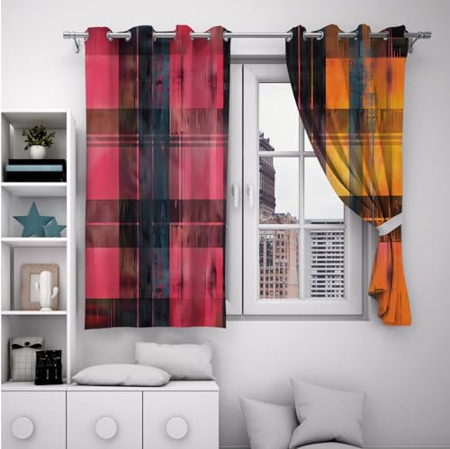 LANDOCROWN Tende oscuranti moderne shabby chic stampe geometriche rosa passacavo tenda superiore stampe astratte a reticolo tende a risparmio energetico 2x B132 x H114 cm