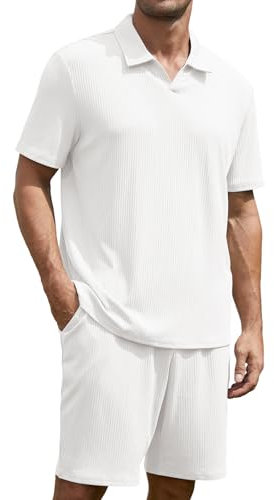 Anelune Trainingsanzug Herren Sommer Sportanzug Herren 2 Teiliges Kurzarm T-Shirts Kurze Hose Freizeitanzug für Jeden Tag Weiß M