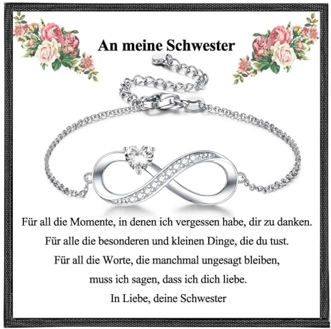 CERSLIMO Geschenke für Beste/Kleine/Große Schwester Sisters Armband Unendlichkeitszeichen Silber 925 mit Herz Zirkonia Infinity Schmuck Geburtstagsgeschenk mit Geschenkbox Karte