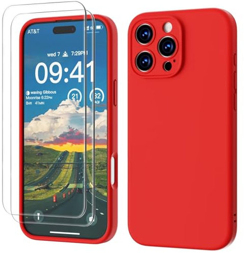 GOODVISH 3 IN 1 for iPhone 16 Pro Case 6.3 inch, Upgraded Camera Protection, 2X HD Screen Protector, Liquid Silicone Anti-Scratch Shockproof Gel Rubber Anti-Fingerprint Phone Case Cover, Red