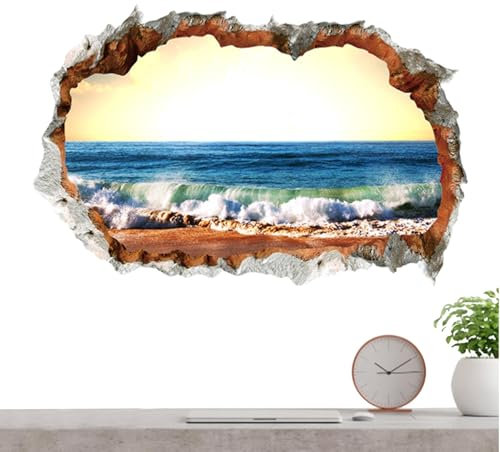 XIAOXIAOYU Adesivo da parete con foro rotto, adesivo da parete sulla spiaggia del mare, Murale della camera da letto rotto, Decalcomanie da muro adesive per decorazioni da parete per finestre con