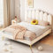 KeepGoon Doppelbett 140x200 cm,Polsterbett mit Kopfteil in Blumenform und Lattenrost, Stabiler Bettrahmen,Kinderbett,Jugendbett,Gästebett，hautfreundlichem Samtstoff (Beige)