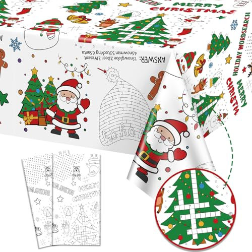 Lot de 2 Nappes Rectangulaires en Papier Coloré de Noël, Poster Géant Colorant, Père Noël, Bonhomme de Neige pour Enfants, Vacances d'Hiver, Nouvel An, 137 x 274 cm