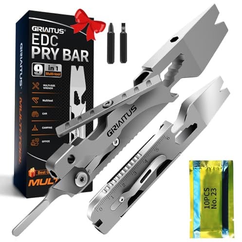 Camping Accessories EDC Pry Bar 9IN1 Multitool Father's Day Gifts with Screwdriver, Wrenches, Crowbar, Bottle Openers, Spoke Wrench, Craft Tools Gifts for Men Who Have Everything Christmas Gifts