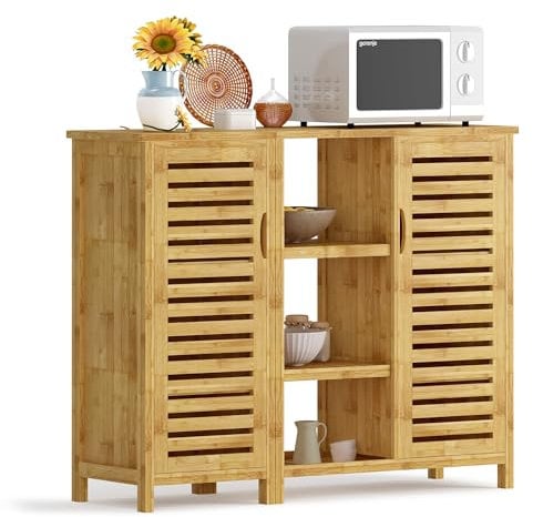 SogesPower Meuble de Rangement en Bambou pour Salle de Bain Buffet sur Pied Meuble de Rangement pour Salon, Cuisine, Bureau à Domicile