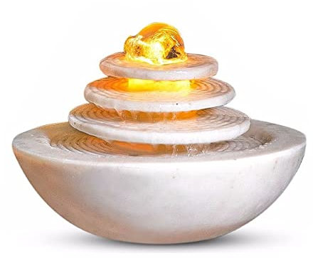 WOTZOV Fontaine Cascade d'intérieur Fontaine de Table Cascade Décoration d'intérieur Fontaine de Relaxation Disque à 3 Niveaux et Bassin Rond avec Boule à roulettes à lumière LED pour Le,D