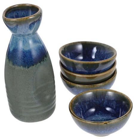 Ciieeo 1 Ensemble De Pichet À Saké Tasse À Vin Japonaise Verres À Saké Mini Bouteilles d'eau Bouteille De Tokkuri en Porcelaine Saké Et Tasses Verres À Vin Bleu Tasse Japonaise Carafe À