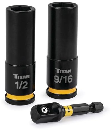 Titan 48003 3-Piece 3/8-Inch Drive SAE 6-Point Impact Socket and Adapter Set