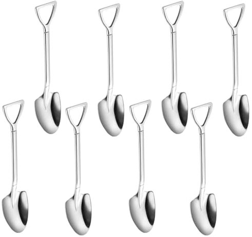 Juego de 8 cucharas de pala de acero inoxidable con forma de pala plateadas, mini cucharas de postre en forma de pala para fiesta, hogar, cocina (8 cucharas)