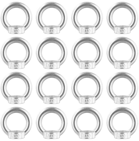 16 Stück Ringmutter M10, Augenmutter Edelstahl, Ringschraube Ösenmutter | FUNSUEI Ösenschraube zum Schrauben, Hängen, Hebezubehör, Silber