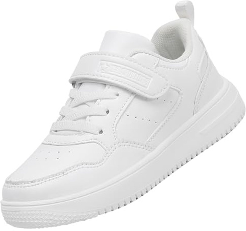 Dhinash Boys' Fashion Trainers Kids Low-Top Trainers Girls Sneakers Tennis Shoes Walking Running Athletic Sports Barefoot School Shoes Unisex White 6UK