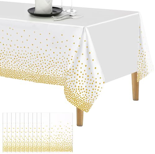 AKOLAFE 15 Pack Disposable Table Cloth White Gold Dot Tablecloths for Party