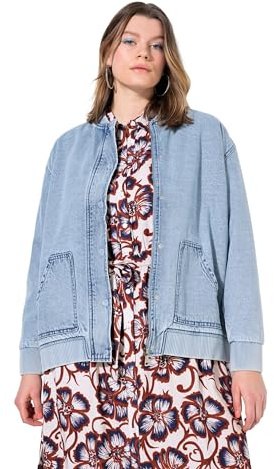 Studio Untold Damen große Größen Übergrößen Plus Size Jeans-Bomberjacke, Steppfutter, verdeckter Zipper Light Blue 46+ 838695901-46+