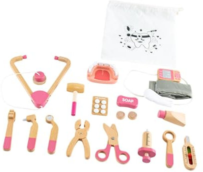 Perfeclan 17 Stücke Kinder Arzt Spielzeugset tun Spiele Doktor Set Interactive Toy Medical Kit Kinder Arzttasche für Kleinkinder im Alter von 3 4 5, Rosa