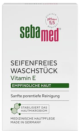 Sebamed Detergente senza sapone da 100 g, con vitamina E, per la pulizia quotidiana delicata e profonda dei pori, adatto per la pulizia di mani, viso e corpo