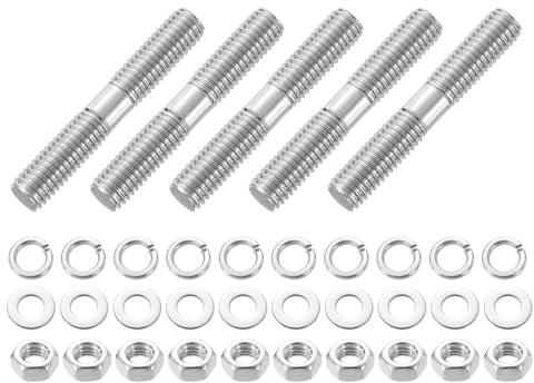 QUARKZMAN 5pcs Pernos Prisioneros de Doble Extremo, M8x50mm Acero Inoxidable 304 Varillas Roscadas Dobles con Tuercas y Arandelas Planas & de Seguridad Perno Prisionero Roscado Doble Extremo