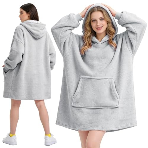 Moiuguli Hoodie Decke mit Ärmeln, Oversize Hoodie Sweatshirt, Tragbare Decke zum, Anziehen Erwachsene Kuscheldecke mit Ärmeln für Erwachsene, Männer, Frauen, Jugendliche