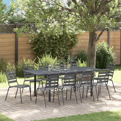 Ziaphsol Garten Essgruppe 11-teilig Anthrazit Stahl, ausziehbarer Gartentisch mit 10 Stühlen, wetterfestes Outdoor Möbel Set für Terrasse, Balkon, Garten