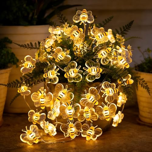 Taechalingo Lichterkette Bienen,2M 20LED Biene Lichterkette,LED Lichterkette für Außen Bienen,Lichterketten Deko für Garten,Blume,Terrasse,Weihnachten,Hochzeiten,Partys