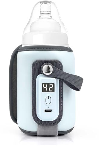 LZHIOs Portable Baby Bottle Warmer Bag, USB Bottle Warmer, 5 Levels Adjustable Temperature, Fits Most Bottles, Blue, Cartoon Pattern, 1 Piece
