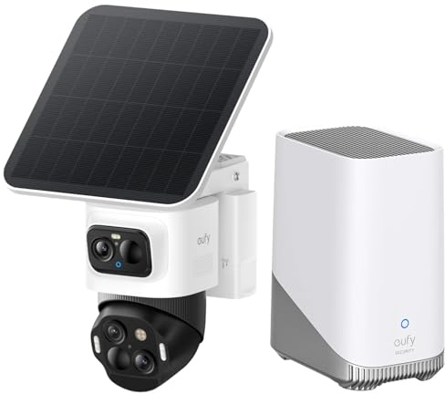 eufy Security eufyCam S4 1-Kamera-Set, kabellose Solar‑Outdoor‑Überwachungskamera, 3‑Linsen Bullet‑PTZ‑Kamera, 4K UHD, 360° Multi‑Kamera‑Auto‑Tracking, 8× Hybridzoom, Farbnachtsicht