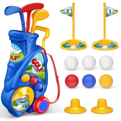 Naxudcoo Kids Golf Set for 2 3 4 5 Year Old Boys Girls, Kids Golf Clubs, Toddler Golf Set with 6 Balls, 3 Clubs, 2 Practice Holes, Indoor Outdoor Sport Toys Gifts for Boys Girls 3 4 5 6 Year Old