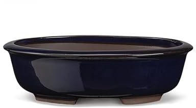 Certrè - Vaso Bonsai Ovale in Gres, Modello Treviso, Made in Italy, Colore Blu Scuro (Smaltato)| 25x19x8 cm