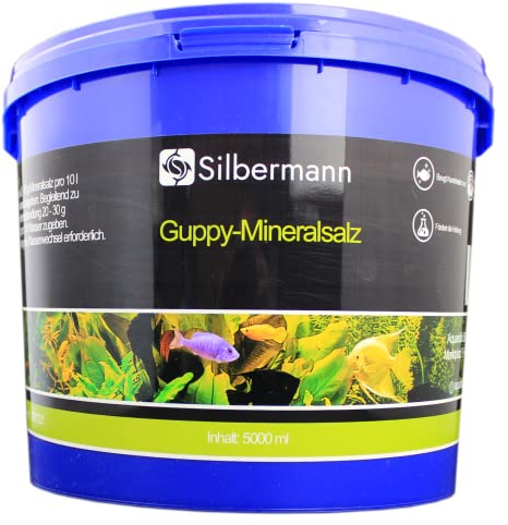 Silbermann Mineralsalz Guppy, Aufhärtesalz für Weichwasser Fsiche, Mineralien, Wasserzusatz, Krankheitsvorsorge, in verschiedenen Größen (5000 ml)