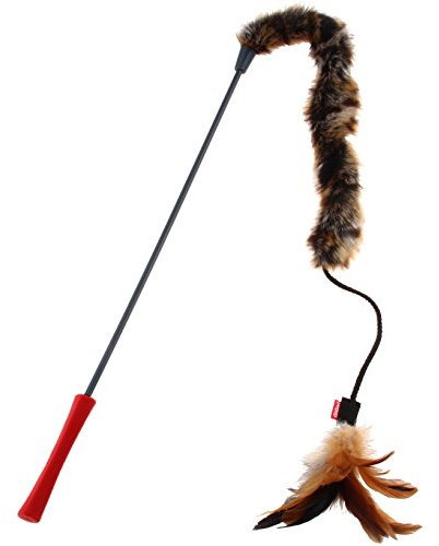 GiGwi 7014 Katzenspielzeug Feather Teaser Katzenangel mit natürlichen Federn und Plüsch, Federspielzeug / Katzenwedel